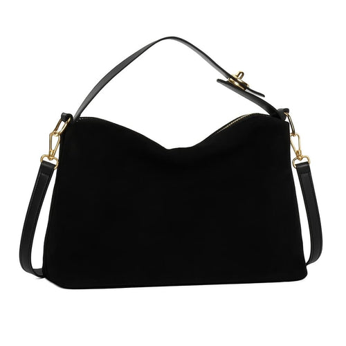 Luneva Élégance – Klassische Schultertasche aus Wildlederoptik