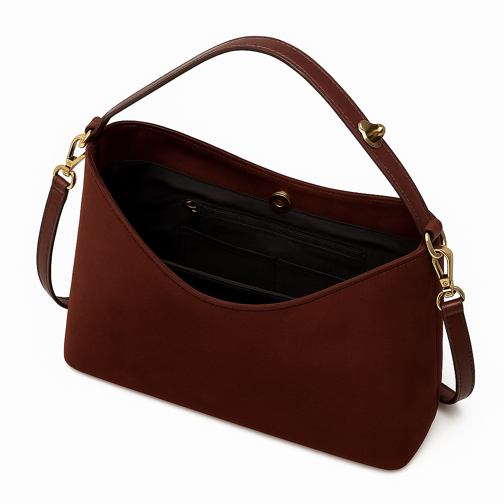 Luneva Élégance – Klassische Schultertasche aus Wildlederoptik
